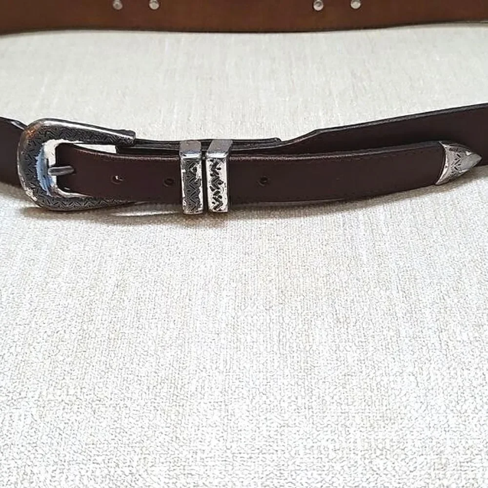 Brighton Men's Brown Leather Belt with Silver Buckle and Tip Size 42